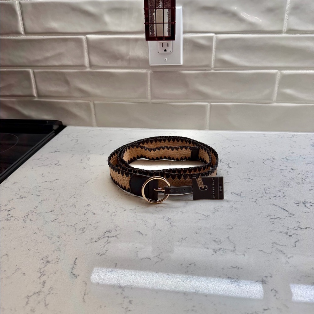 Lane Bryant Women Tan and Black Belt with Gold Buckle
